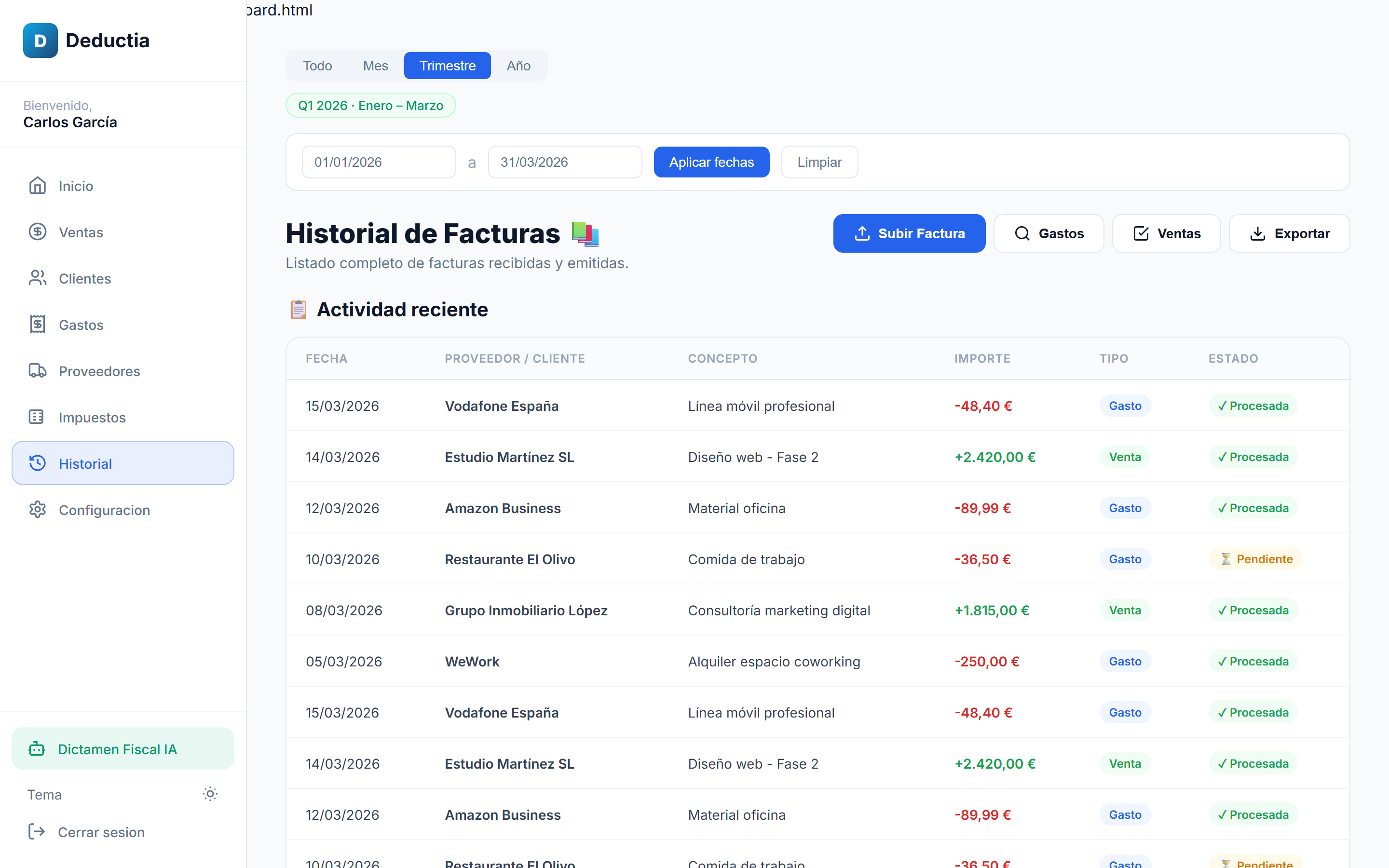 Historial de facturas
